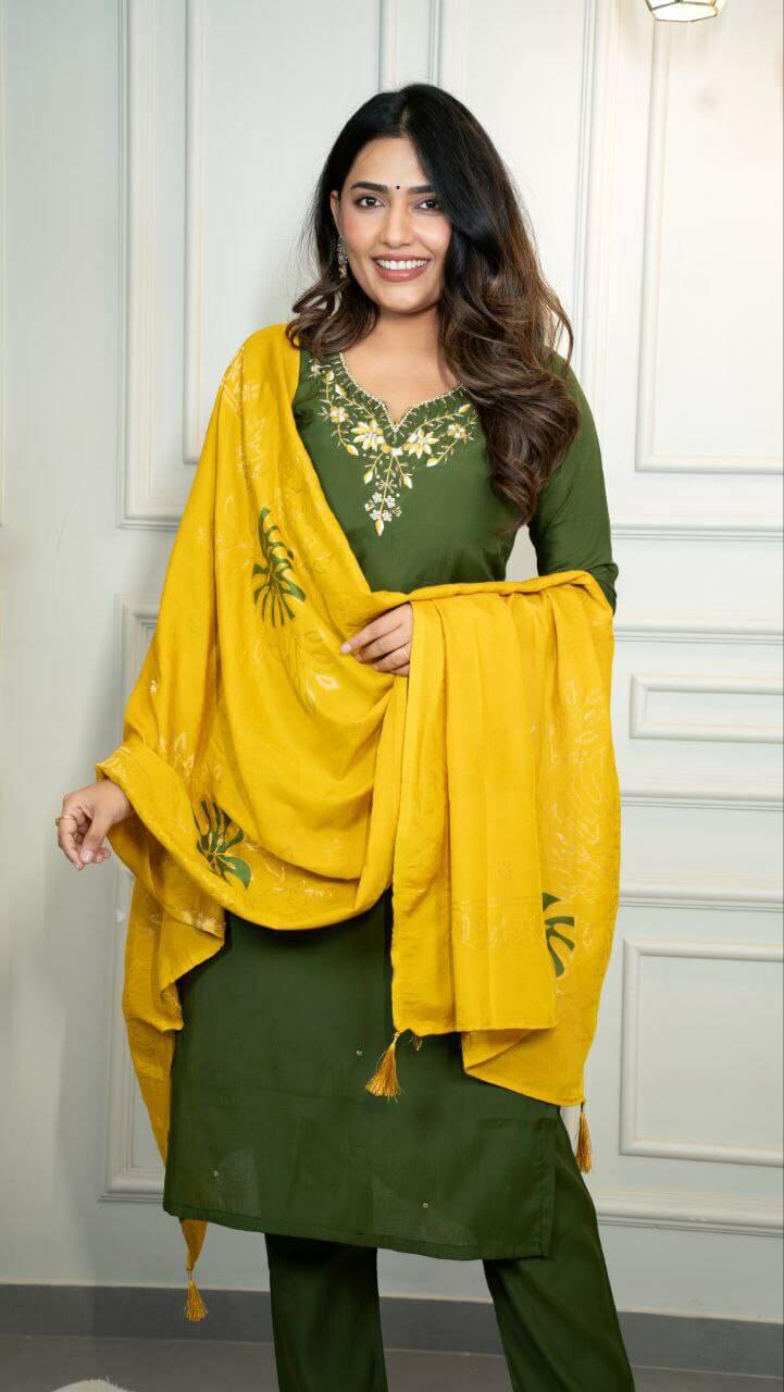 Premium Roman Silk Kurti Set For Women