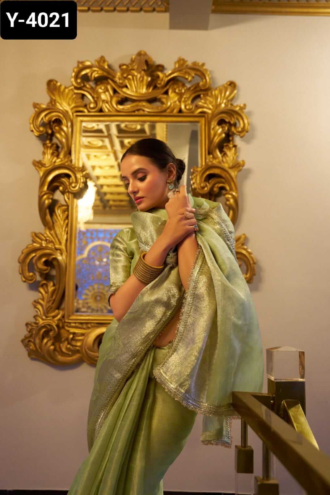 Shimmering in Zari and sequins saree 4 colors