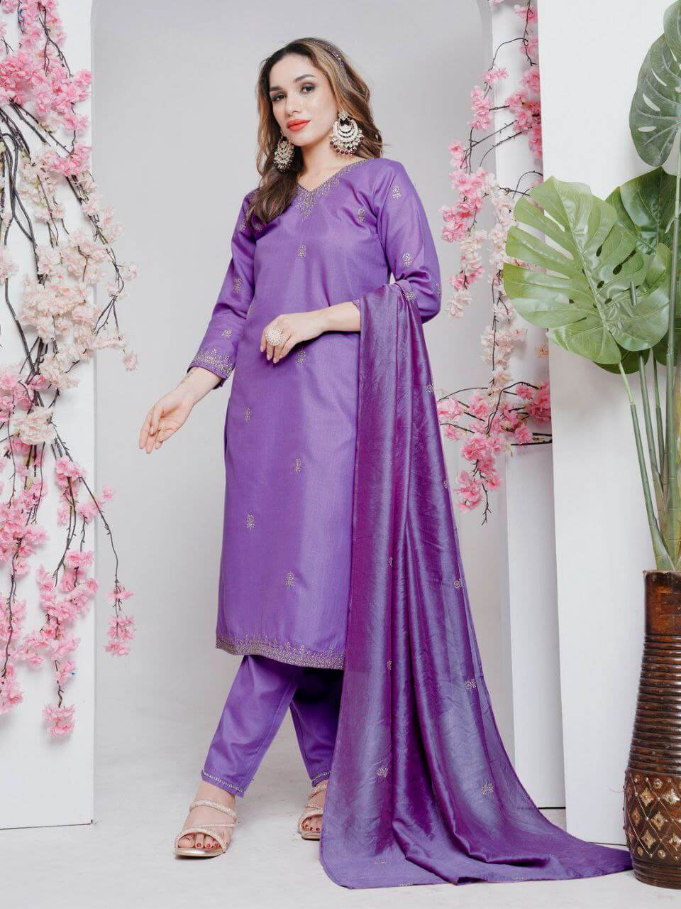 Rayon Lavender kurti Set for Women