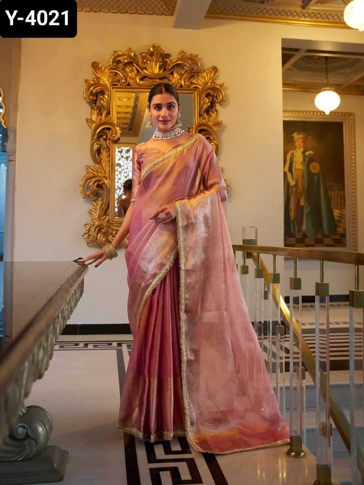 Shimmering in Zari and sequins saree 4 colors
