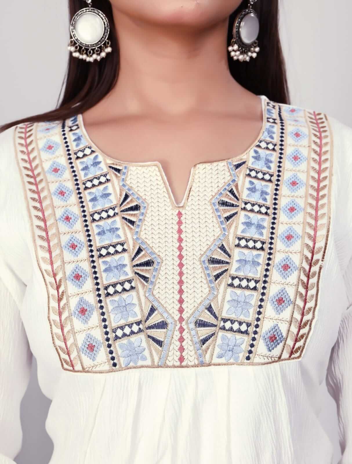 Tunic Style Embroidered Short Kurti – Modern Ethnic Wear