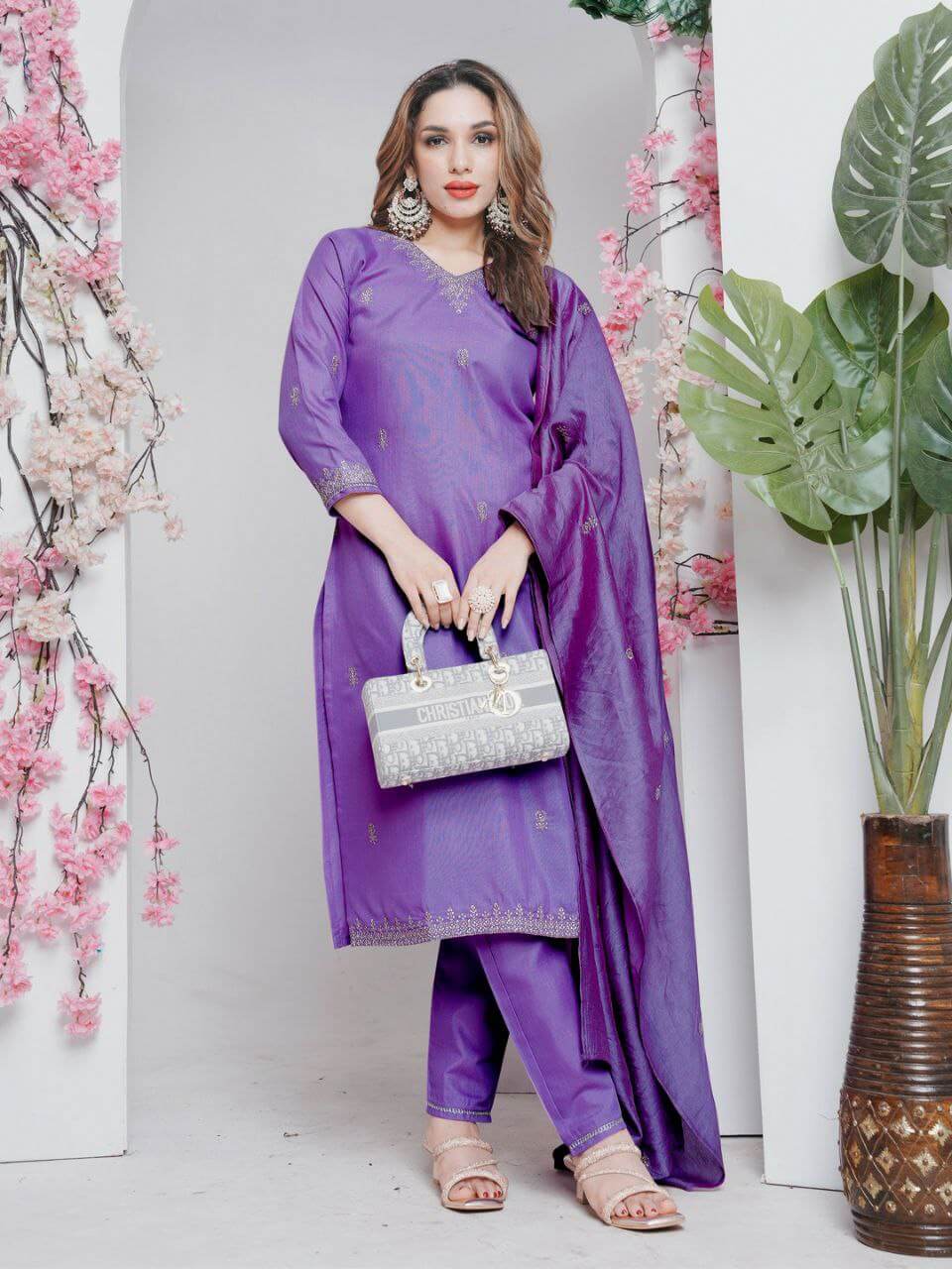 Rayon Lavender kurti Set for Women