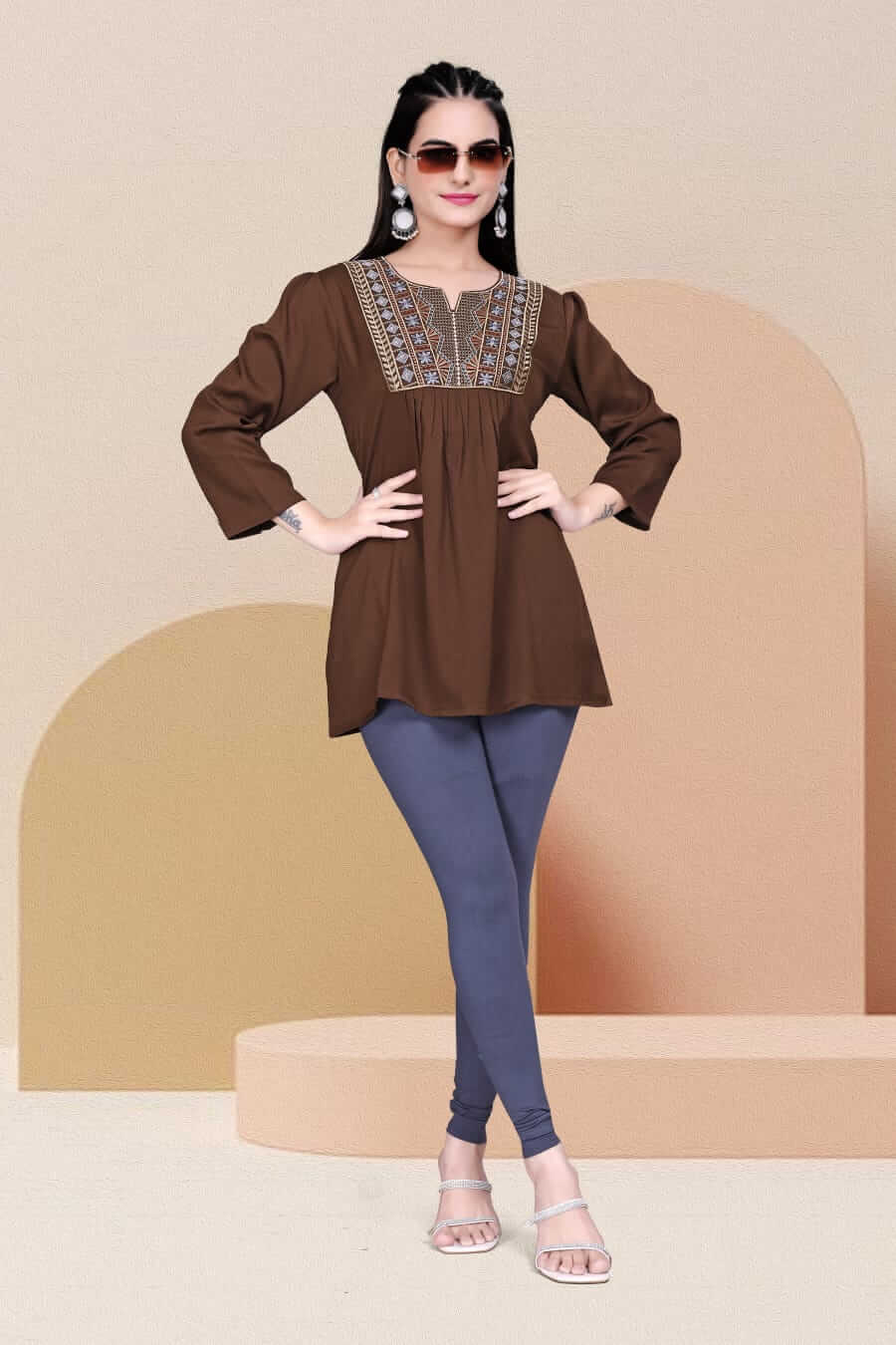 Tunic Style Embroidered Short Kurti – Modern Ethnic Wear