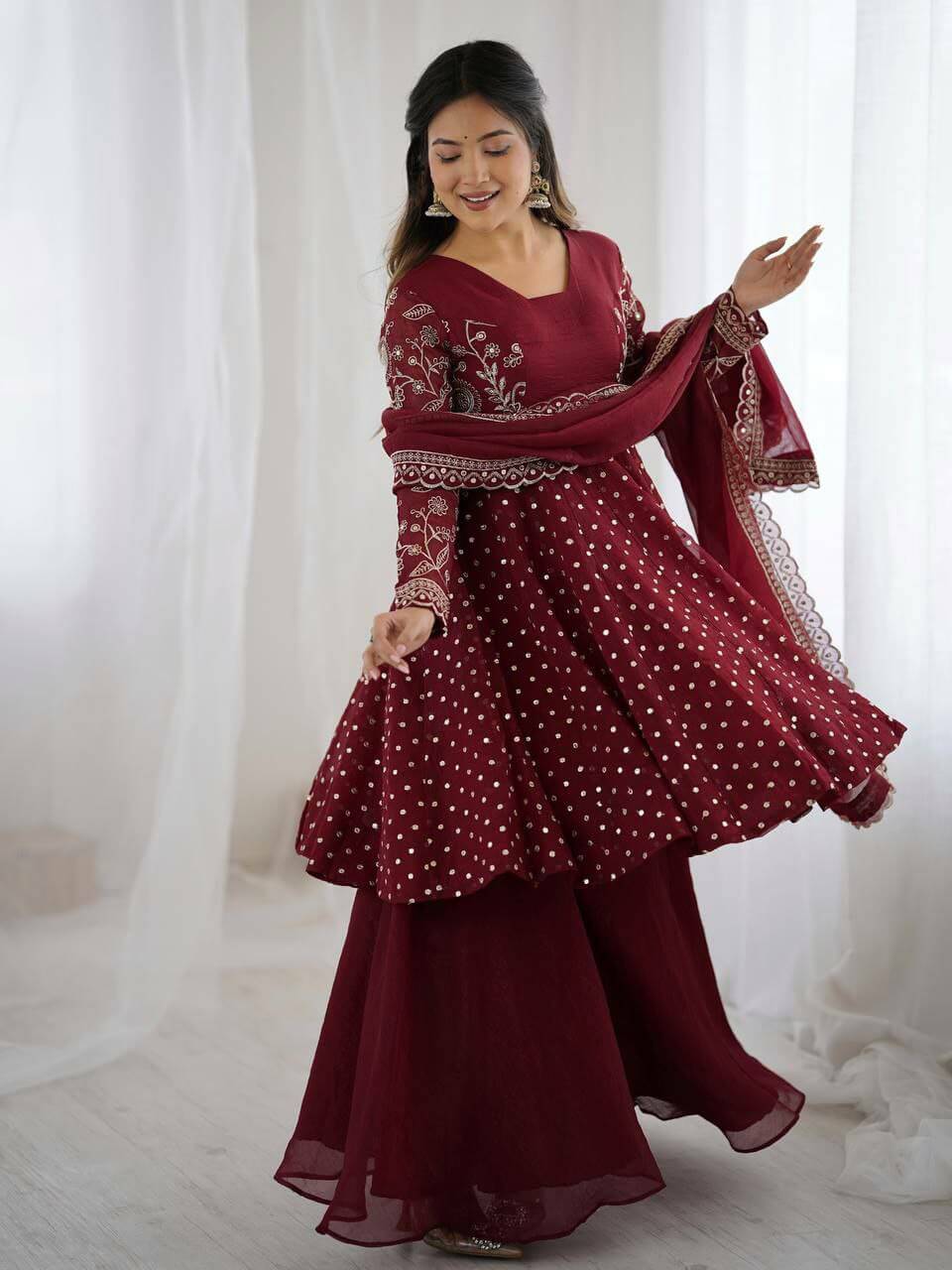 Maroon Sharara Suit for women