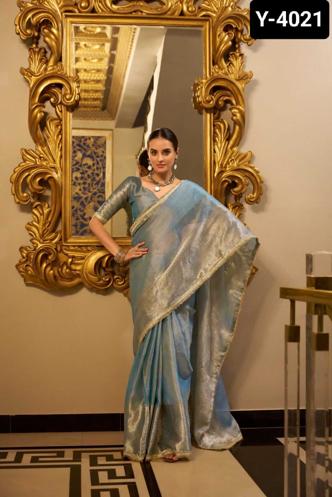 Shimmering in Zari and sequins saree 4 colors