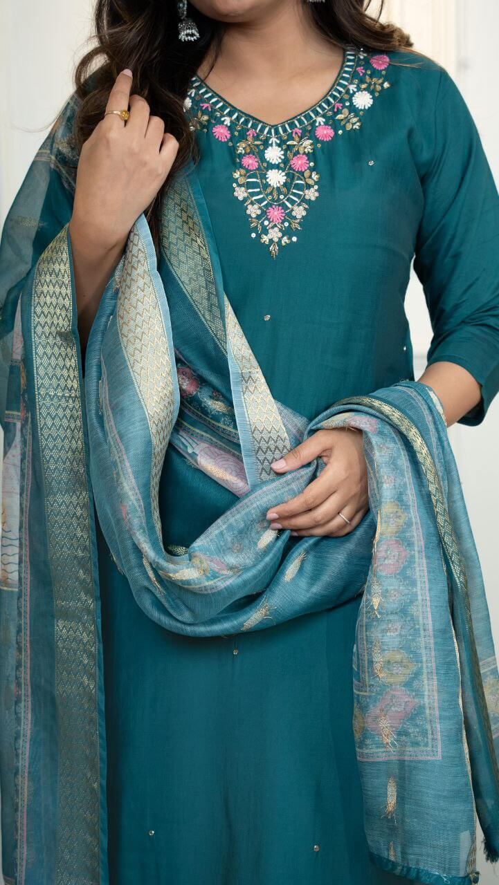 Dark Rama silk kurti Set for Women