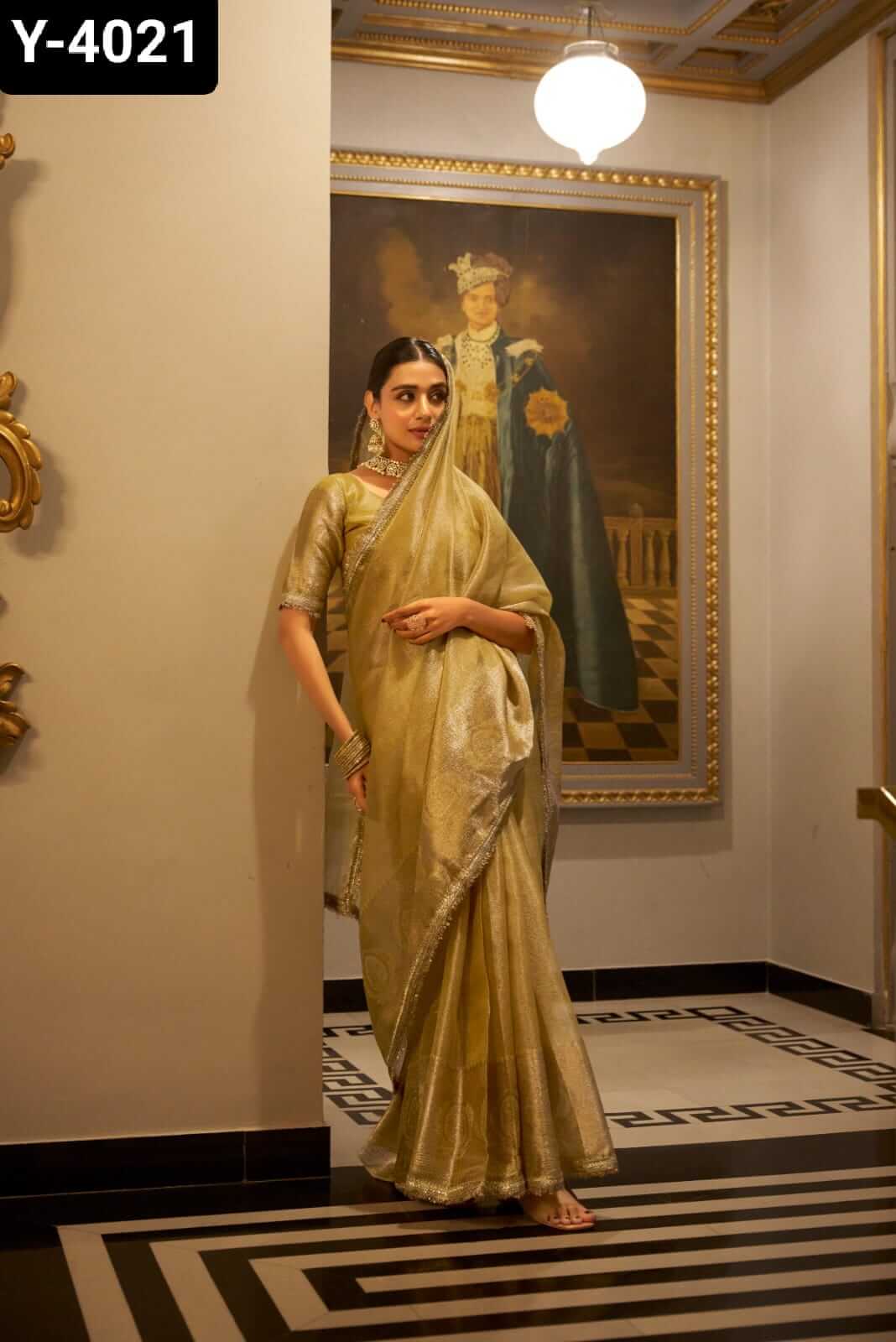 Shimmering in Zari and sequins saree 4 colors