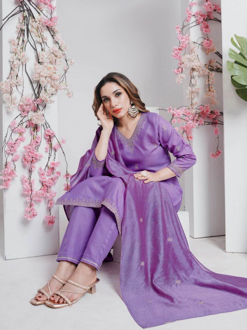 Rayon Lavender kurti Set for Women