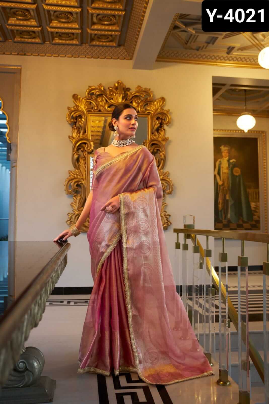 Shimmering in Zari and sequins saree 4 colors