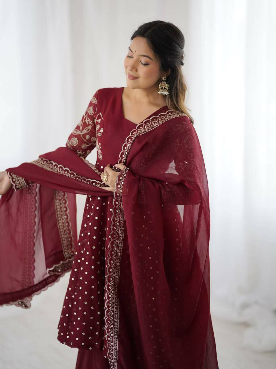 Maroon Sharara Suit for women