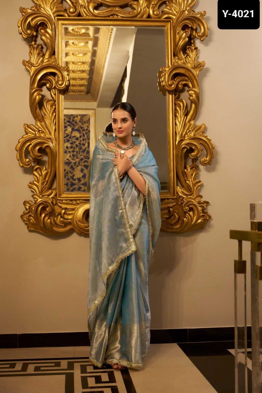Shimmering in Zari and sequins saree 4 colors