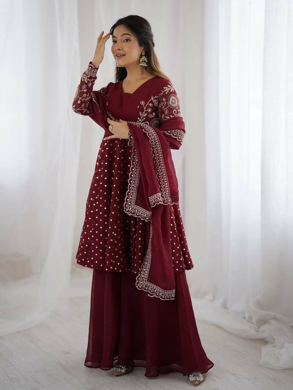 Maroon Sharara Suit for women