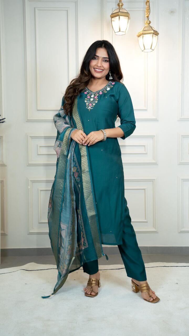 Dark Rama silk kurti Set for Women