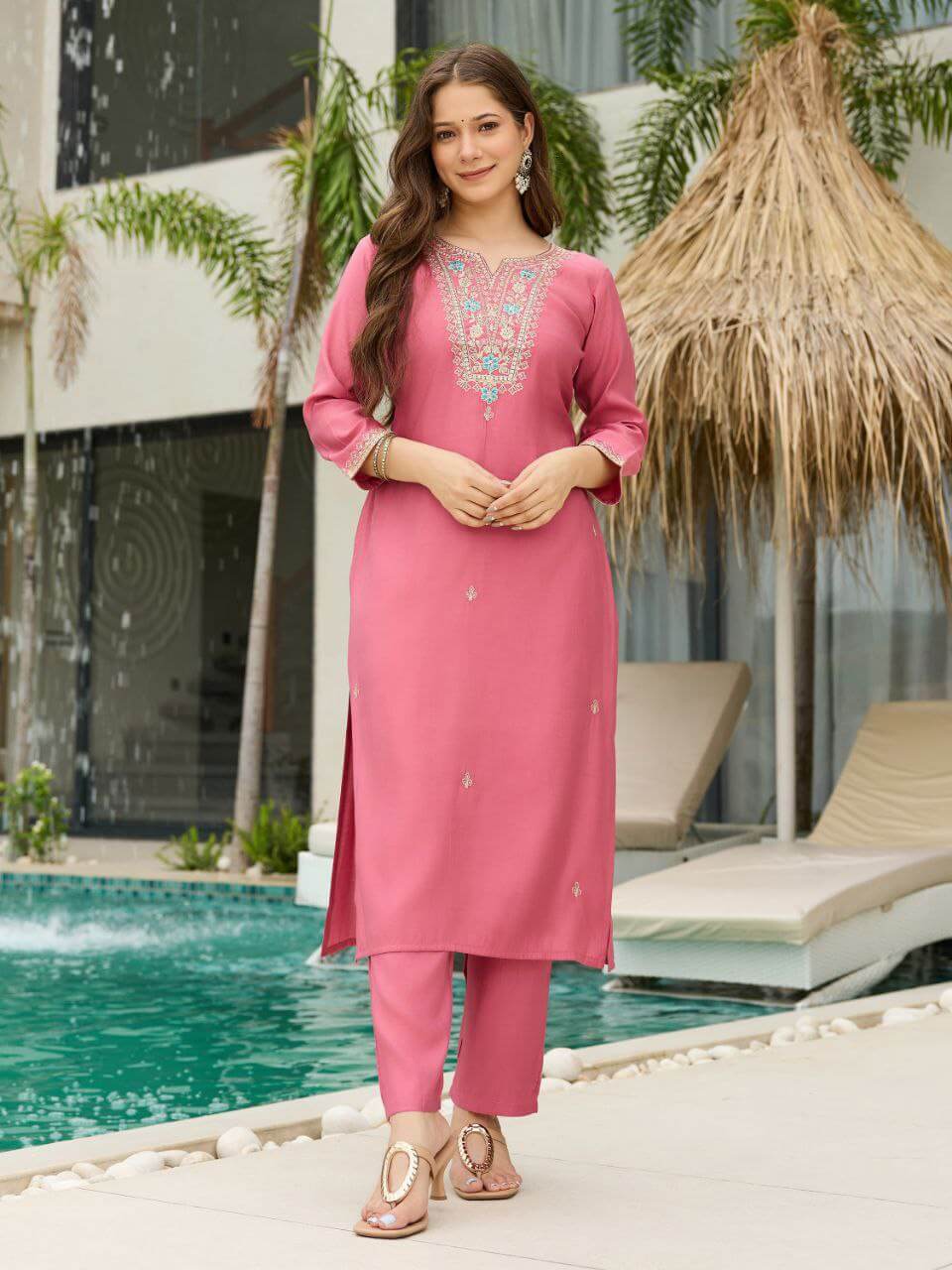 Pure Viscose Chanderi Silk Kurti Set