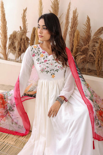White Sequin Gown with Dupatta for Women