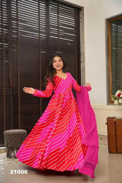 pink gown with dupatta for women tranding gown set