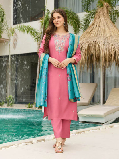Pure Viscose Chanderi Silk Kurti Set