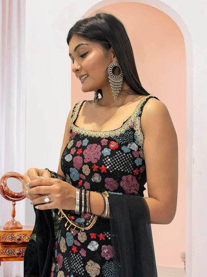 Black Heavy Faux  Sharara Suit for women