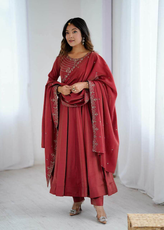 Pure Roman Silk Beautiful Anarkali Suit For Women