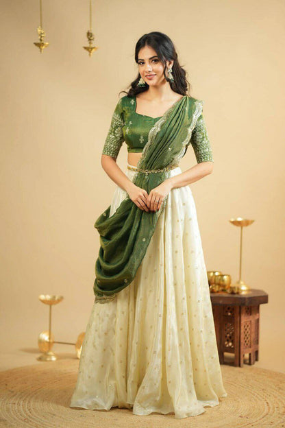 Pure Crep Silk Lehenga with sequins work