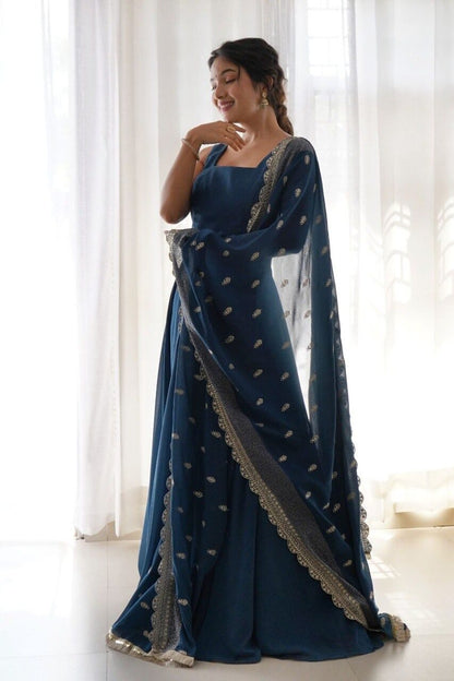 blue gown with dupatta for women 