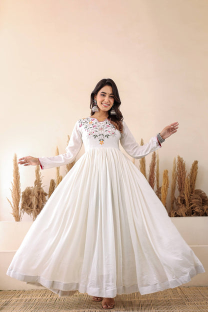 White Sequin Gown with Dupatta for Women