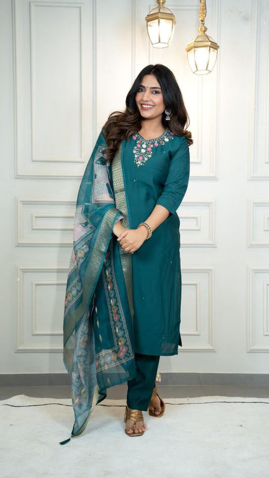Dark Rama silk kurti Set for Women