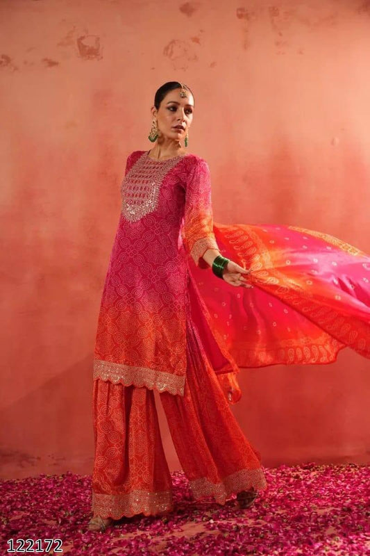 Pure Chinon Silk Sharara Suit for Women with Heavy Embroidery
