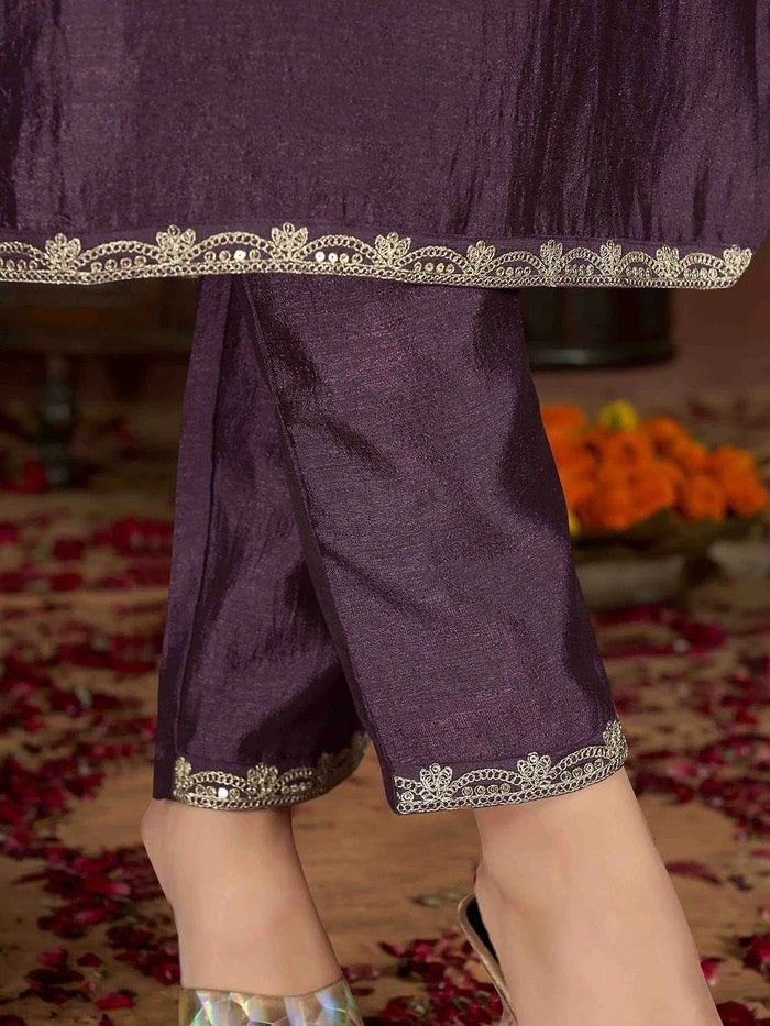 Wine color kurti Set For Women vichitra silk kurti set 