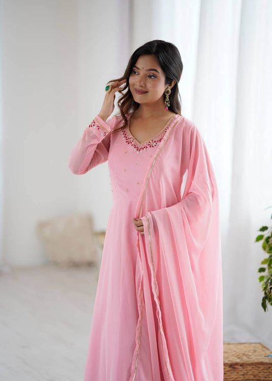 pink gown set for women gown pant dupatta 