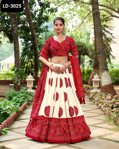 Tussar Lehenga Choli with Bandhej Print
