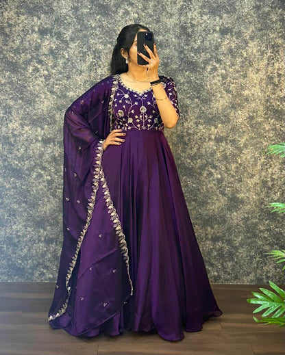 silk purple gown set for women 