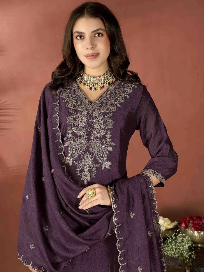 Wine color kurti Set For Women vichitra silk kurti set 