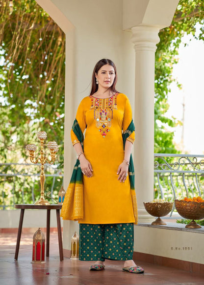 yellow kurti set for women kurti pant dupatta 