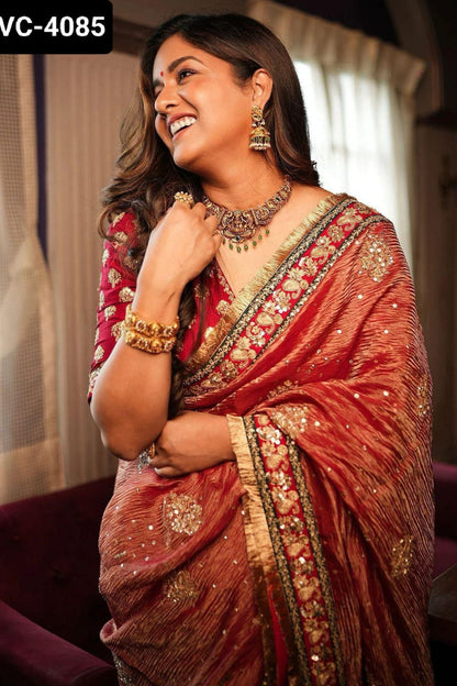 Banarasi Crush with embroidery saree