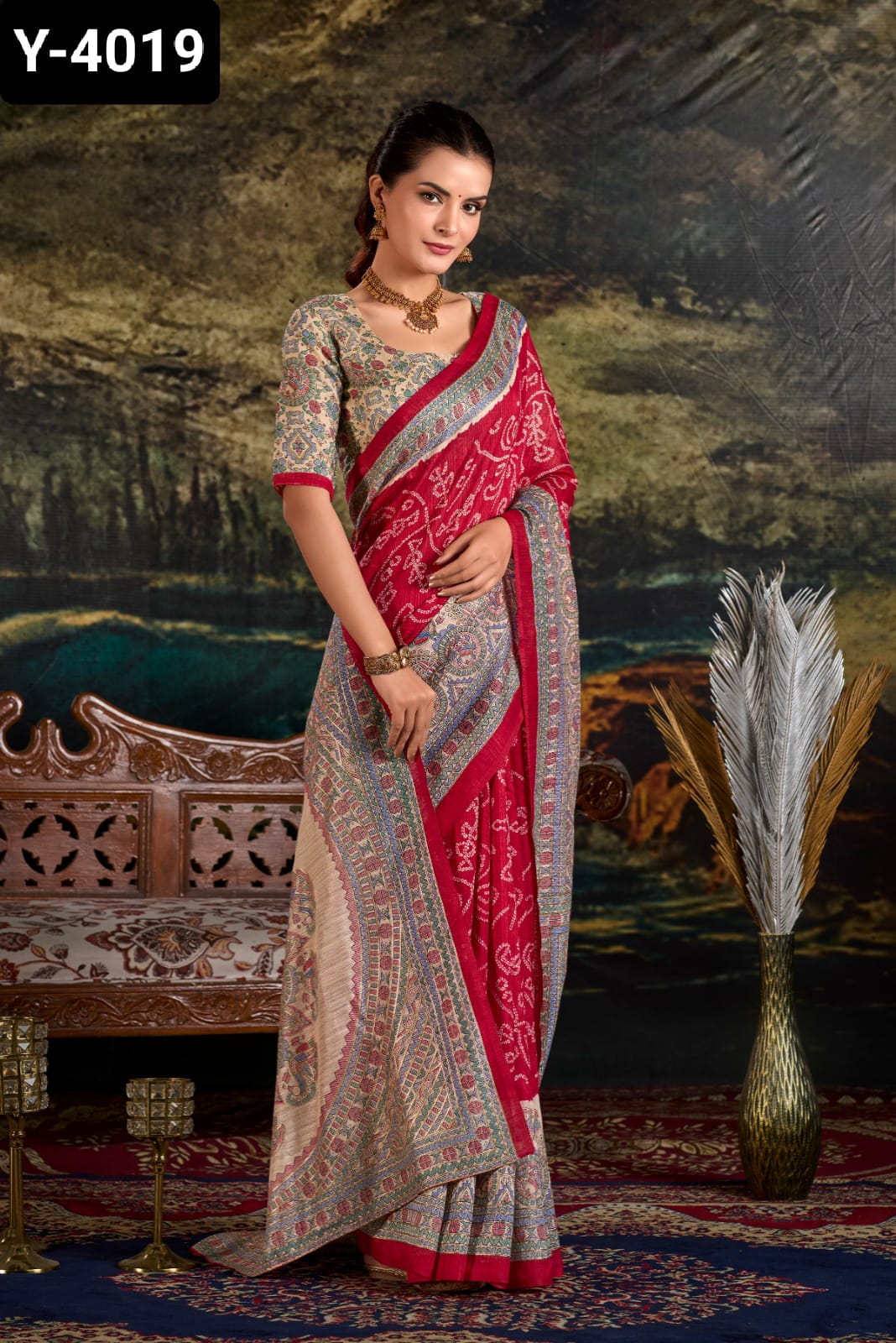 Fusion Print Of Madhubani And Bandhej Saree