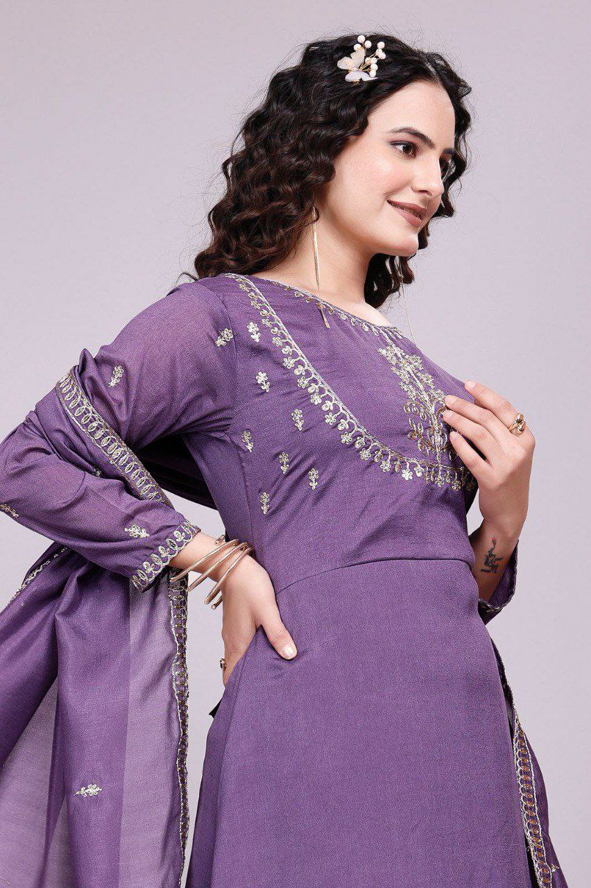 purple kurti set for women kurti pant dupatta