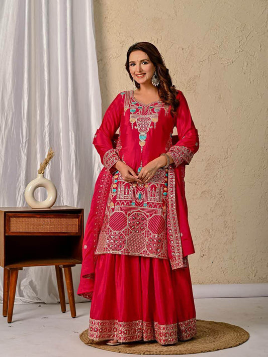 Pink Silk Sharara Set for women