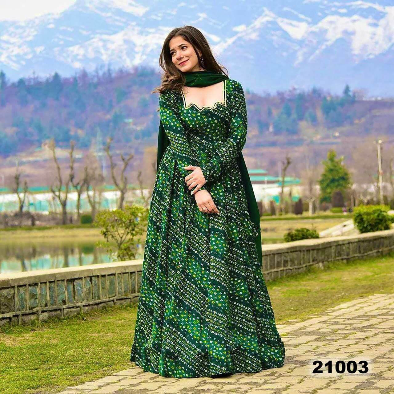 green gown with dupatta for women tranding gown set