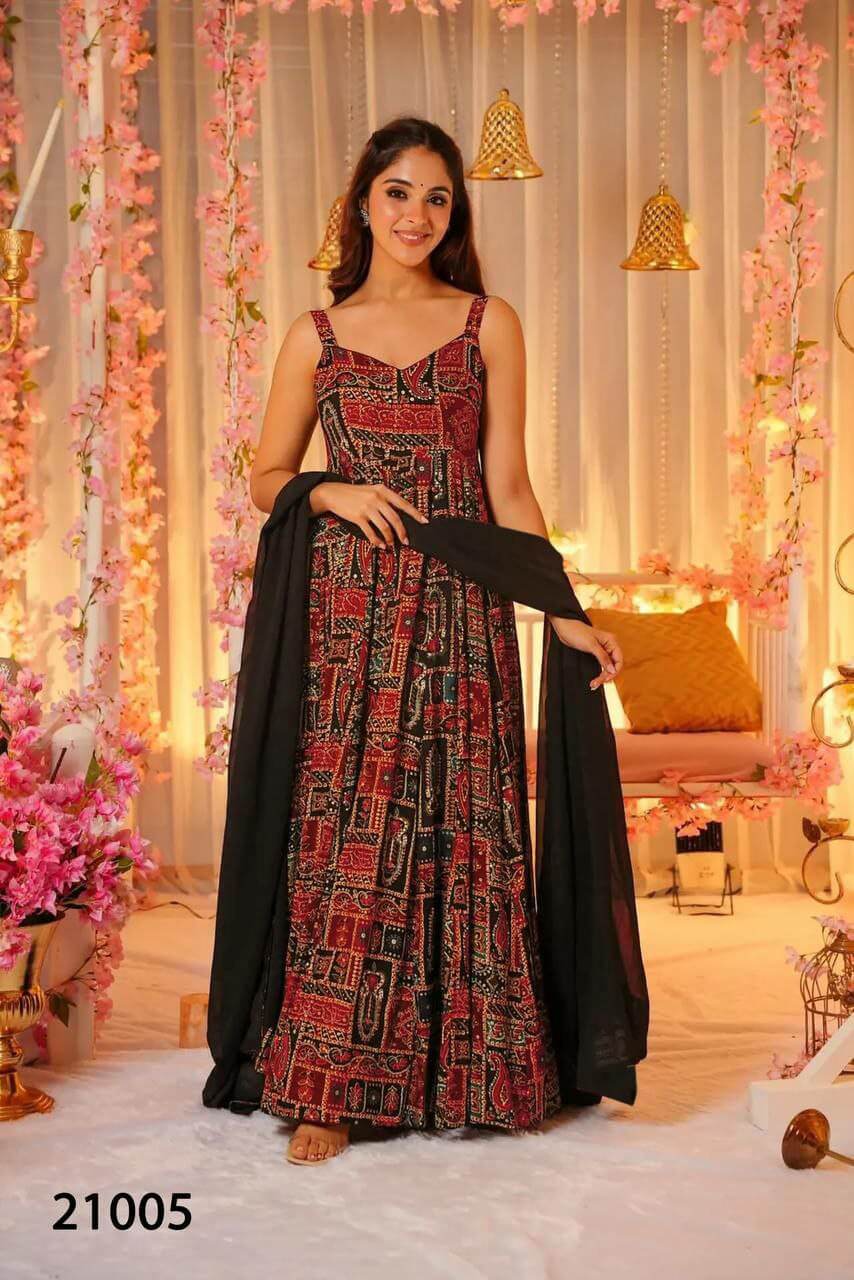 black gown with dupatta for women tranding gown set