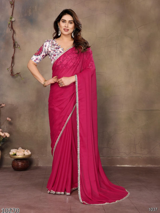 pink saree for women georgette saree Ajinkya Shop