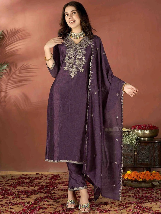 Wine color kurti Set For Women vichitra silk kurti set 