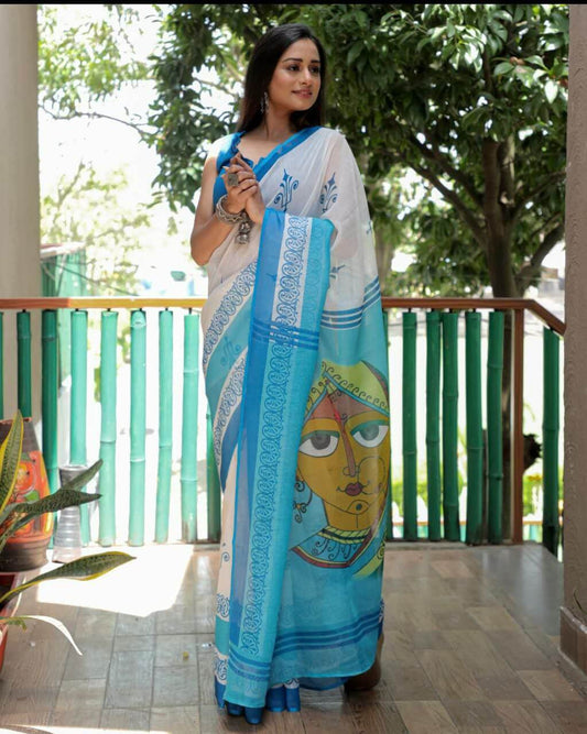 BLUE PRNTED SARRE FOR WOMEN 