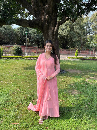 pink gown set for women gown pant dupatta 