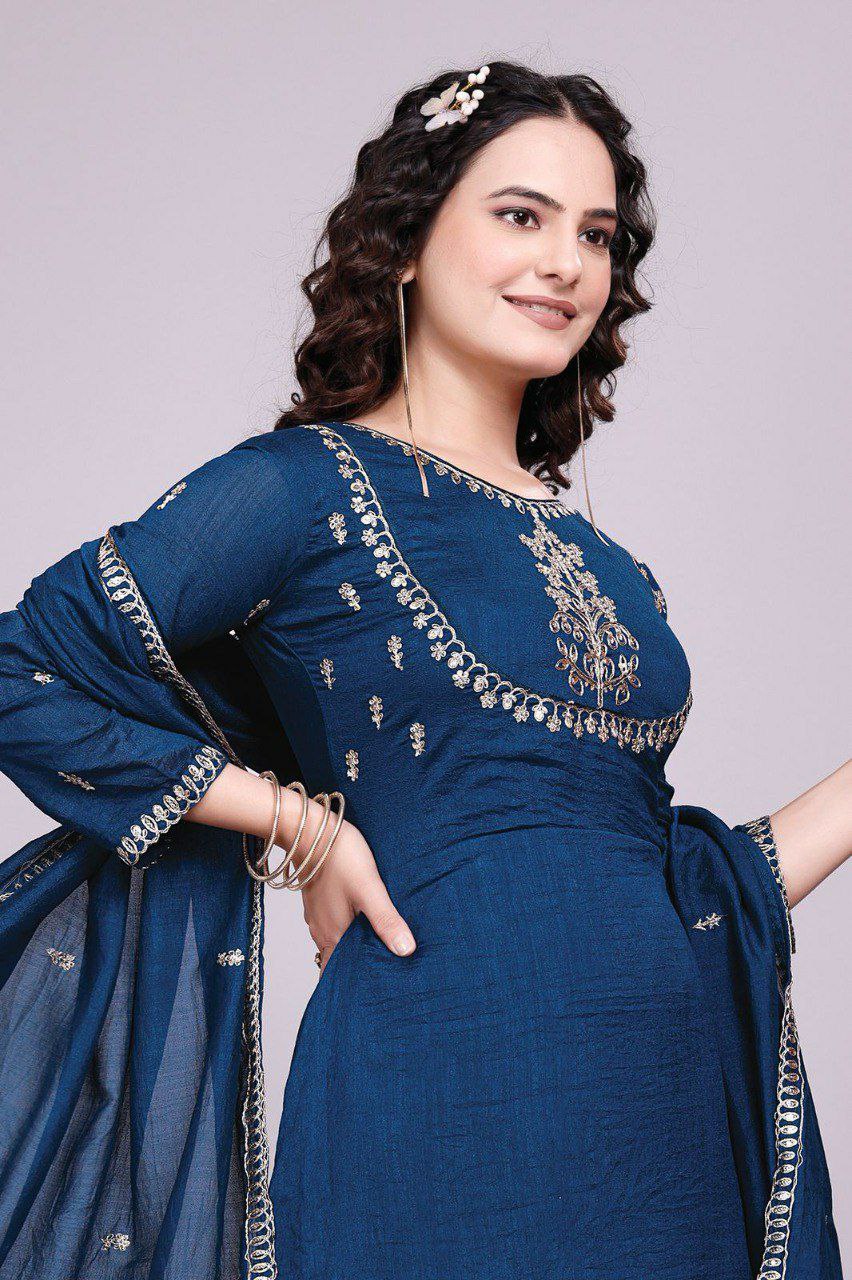navy blue kurti set for women kurti pant dupatta