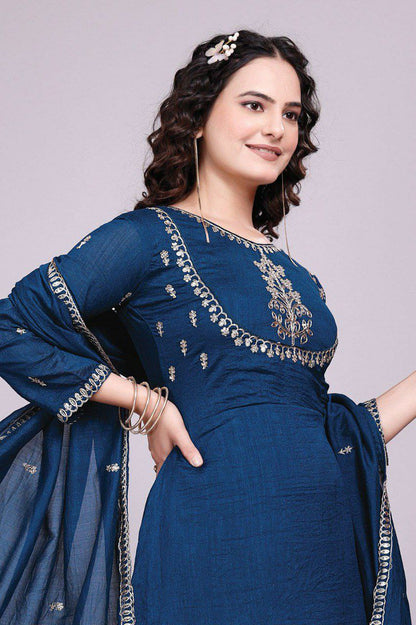 navy blue kurti set for women kurti pant dupatta