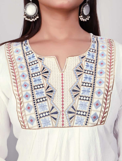 Tunic Style Embroidered Short Kurti – Modern Ethnic Wear