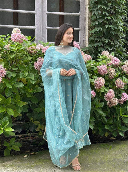 Sky blue Kurti set for women kurti pant dupatta