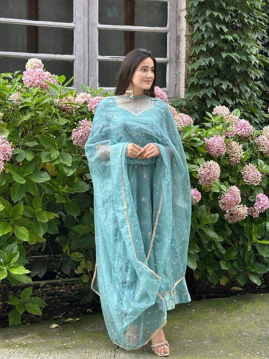 Sky blue Kurti set for women kurti pant dupatta