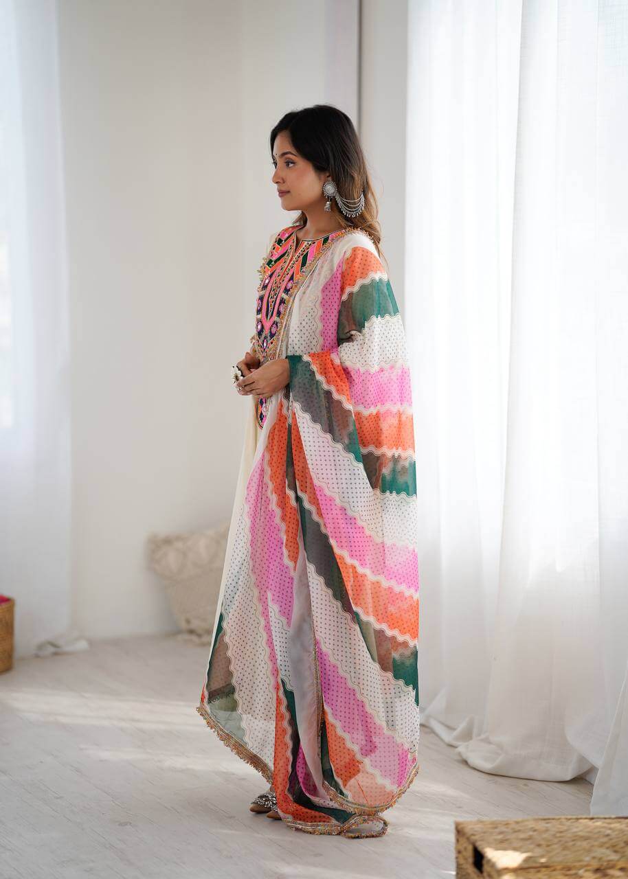 white gown set for women gown pant dupatta 